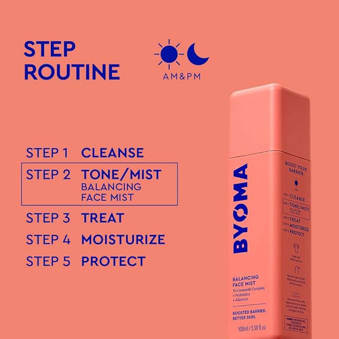 BYOMA Balancing Face Mist - pH Balanced Face Toner with Ceramides, Probiotics & Allantoin - Alcohol Free Toner Spray - Balance, Soothe & Refresh Throughout The Day - 3.38 fl. oz-BrightBean Baby