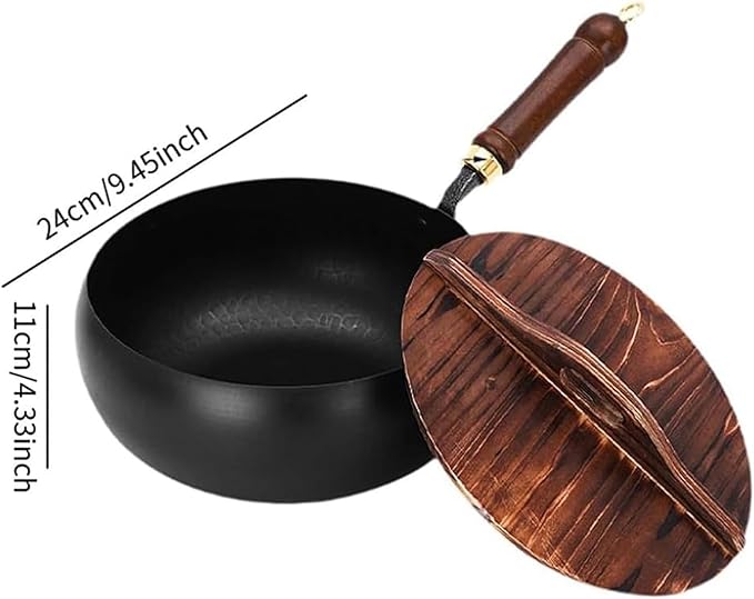 Jinswhdre Cast Iron Skillet, 9.5/11in Jinswhdre Japanese Irons Pan, Hand Forged Uncoated Iron Pan with Lid Spatula, Non-stick Wok for Cooker Gas Stir Fry Pans Durable and Rust-Free (Glass Lid,10.2in)