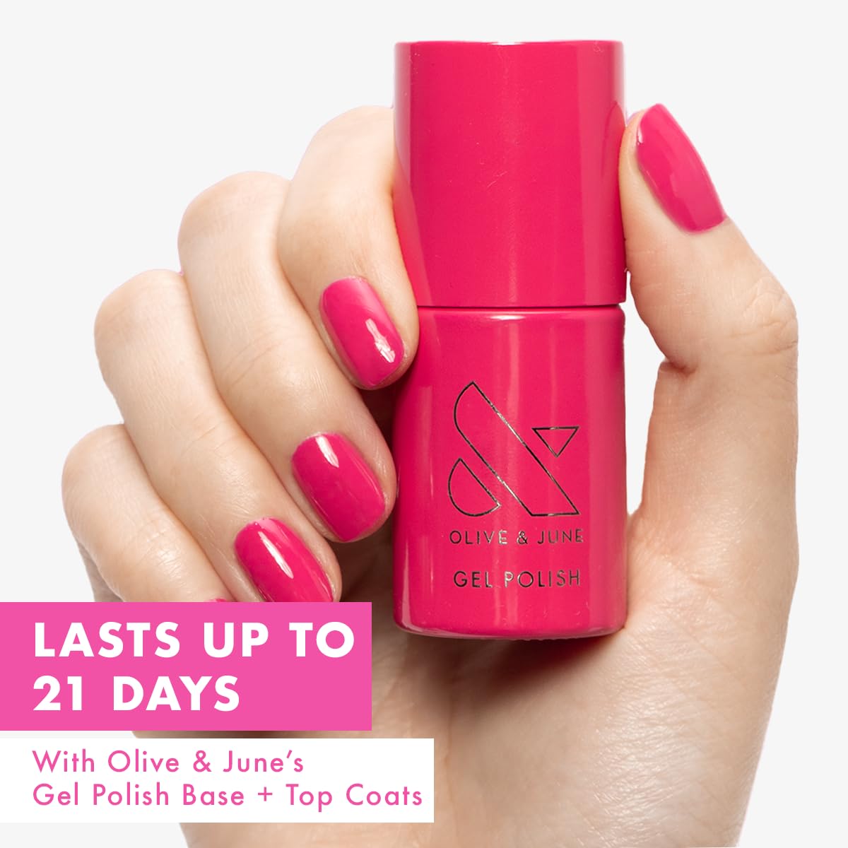 Olive & June Gel Polish | UV LED Nail Lamp Needed | Long Lasting Formula | Up to 21 Days of Wear | Damage-Free Removal | Salon-Quality Manicure, Pedicure at Home | XOXO | Hot Pink-BrightBean Baby