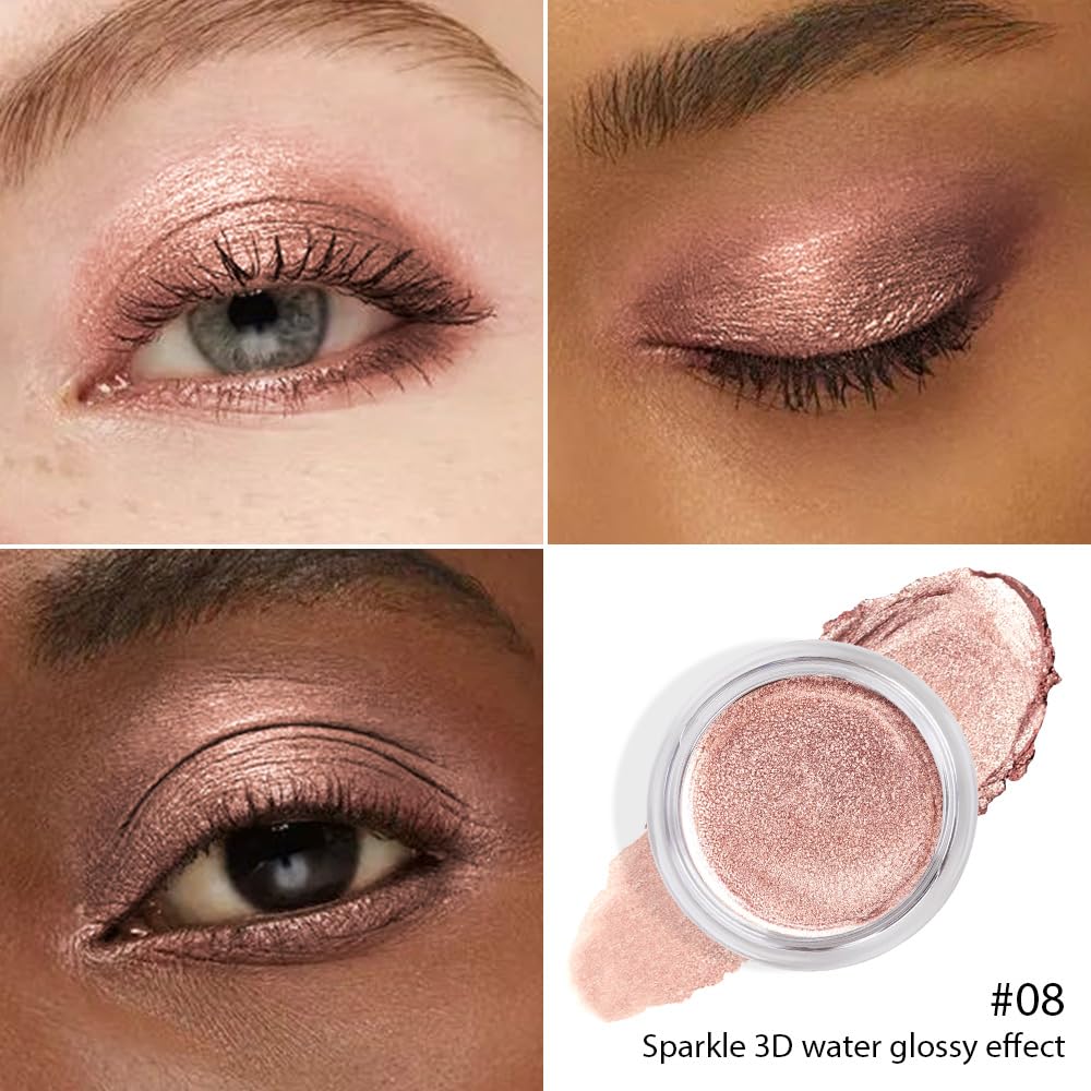 Glitter Shimmer Metallic Cream Eyeshadow Palette Makeup, Rose Gold Natural Single Mini Instant Holographic Eyeshadow For Women, Sombras Crema Para Ojos, Talc, Paraben & Cruelty Free-BrightBean Baby