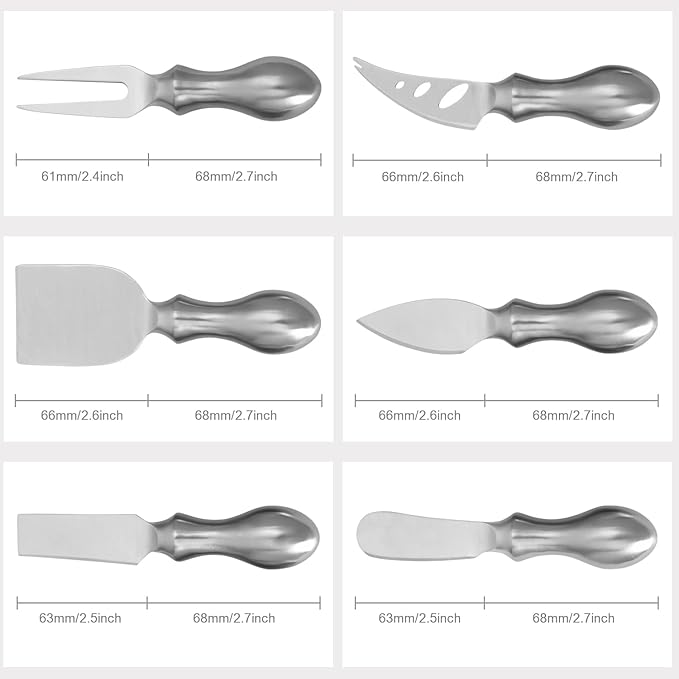 WoneNice Cheese Knife Set, 6-Piece Stainless Steel Knives for Charcuterie, Gift Ready
