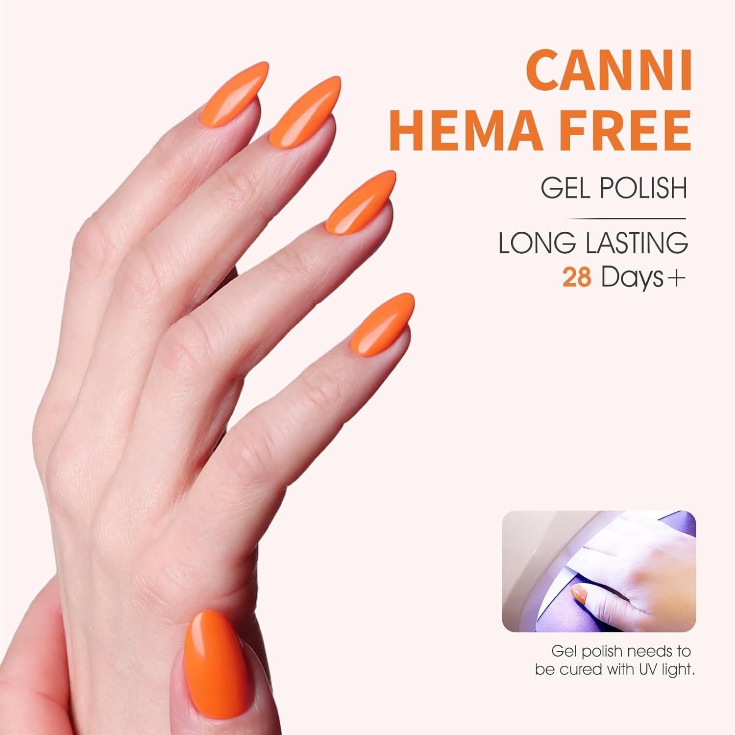 CANNI Orange Gel Nail Polish – 1pcs Bright & Light Orange UV/LED Soak Off Gel, High Gloss Color for DIY Manicure, French Nails & Salon Use-BrightBean Baby
