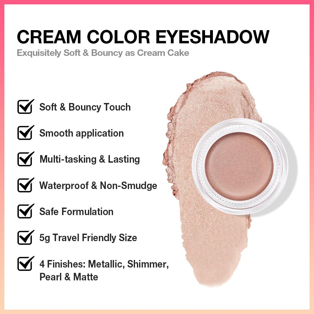 Kaely Single Cream Eyeshadow Pot, Sand Shimmer Eye Shadow for Older Women High Pigmented Waterproof, Natural Eyeshadow Palette Makeup Brightener, sombras en crema para ojos, Blendable, 25-BrightBean Baby
