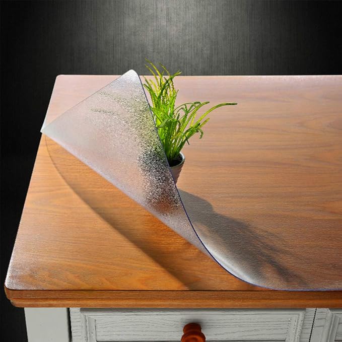 NECAUX Custom 48 x 115 Inch Frosted Table Cover Protector, 1.5mm Thick Wood Grain Transparent Table Pad Non-Slip Tablecloth Plastic Protective Pad for Dining Room Table Conference Table Meeting Table