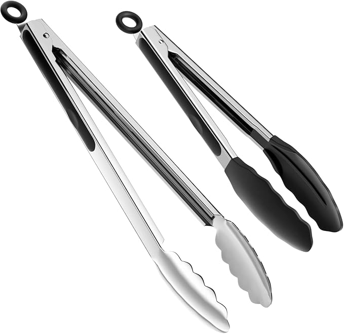 Set of 2 Cooking Tongs,600ºF High Heat-Resistant,Kitchen Utensils,Cooking Utensils for Grill,Salad,BBQ,Frying,Baking,Serving 9/12 inches