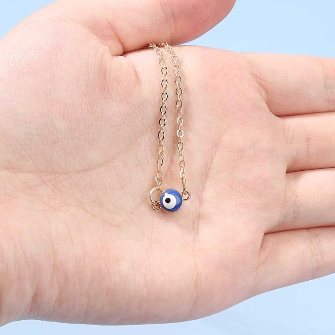 Boho Evil Eye Choker Necklace Blue Eye Pendant Necklace Minimal Gold Chain Necklace Lucky Eye Necklace Amulet Chain Jewelry for Women and Girls-BrightBean Baby