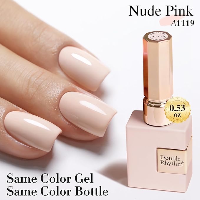 Double Rhythm Gel Polish Translucent Sheer Neutral Natural Light Milky Same Color Same Bottle 15ML Jelly UV Gel Polish Art DIY at Home (Nude Beige-A1119)-BrightBean Baby