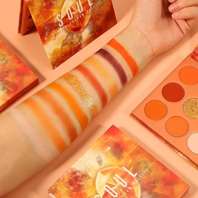 docolor Eyeshadow Palette 9Colors Orange Eyeshadow Gemstone Shadow Palettes Highly Pigmented Mattes Shimmers Smokey Glitter Cream Colorful Powder Blendable Long Lasting Waterproof Makeup Palette-BrightBean Baby