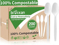 Extra Heavyduty Compostable Spoons [200 Count,6.7In] Disposable Cutlery No Plastic Spoons Large Biodegradable Utensils Eco Friendly Silverware Serving Flatware for Party,Daily Use,Picnic