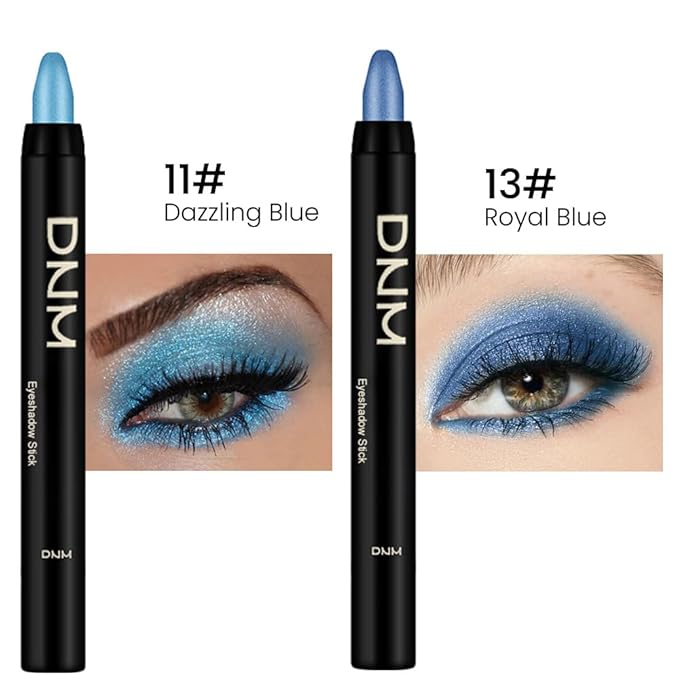 Kaely 2Pcs Bright Blue Eyeshadow Stick for Older Women, Metallic Shimmer Glitter Cream Eye Shadow Pencil Crayon, Light Blue Eyeliner Waterproof Halloween Makeup, 11+13-BrightBean Baby