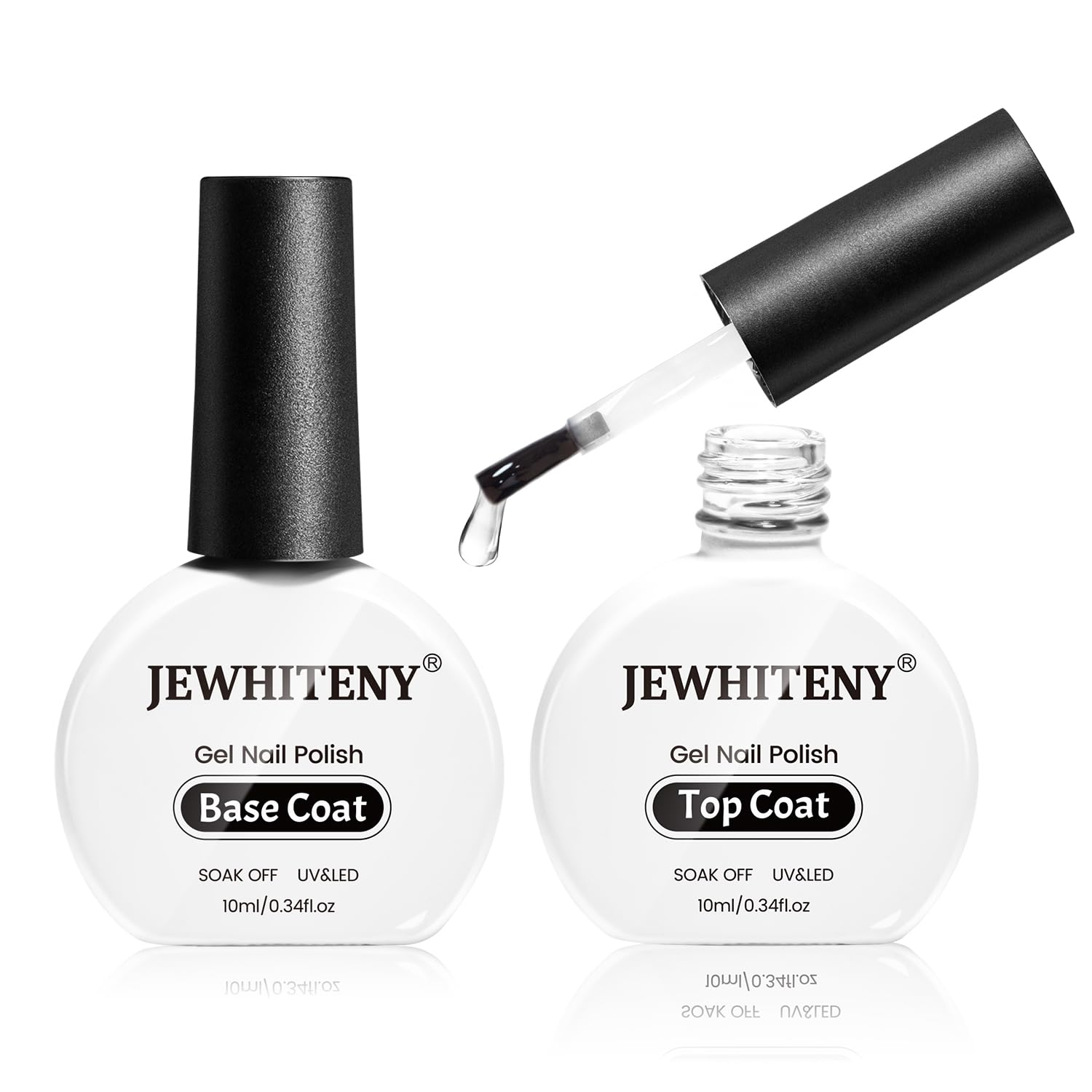 JEWHITENY 2 Bottles 10ML Gel Top Coat and Base Coat Set Gel Polish Long Lasting Glossy Shine Effect DIY Nail Art Design Need U V Lamp Curing-BrightBean Baby