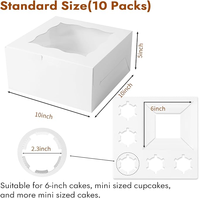 10 pcs Cake Cupcake Combo Boxes with Clear Window and Cupcake Insert Fit 5 Cupcakes and 1 Mini Cake for Partry. (White, 1+5(10Pack))