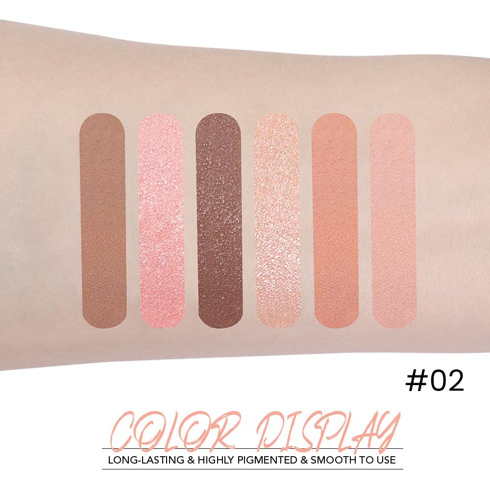 6-Color Nude Champange Brown Matte & Shimmer Eyeshadow Palette with Mirror – Highly Pigmented, Long-Lasting Eye Makeup for Artists & Creative Looks (02#)-BrightBean Baby