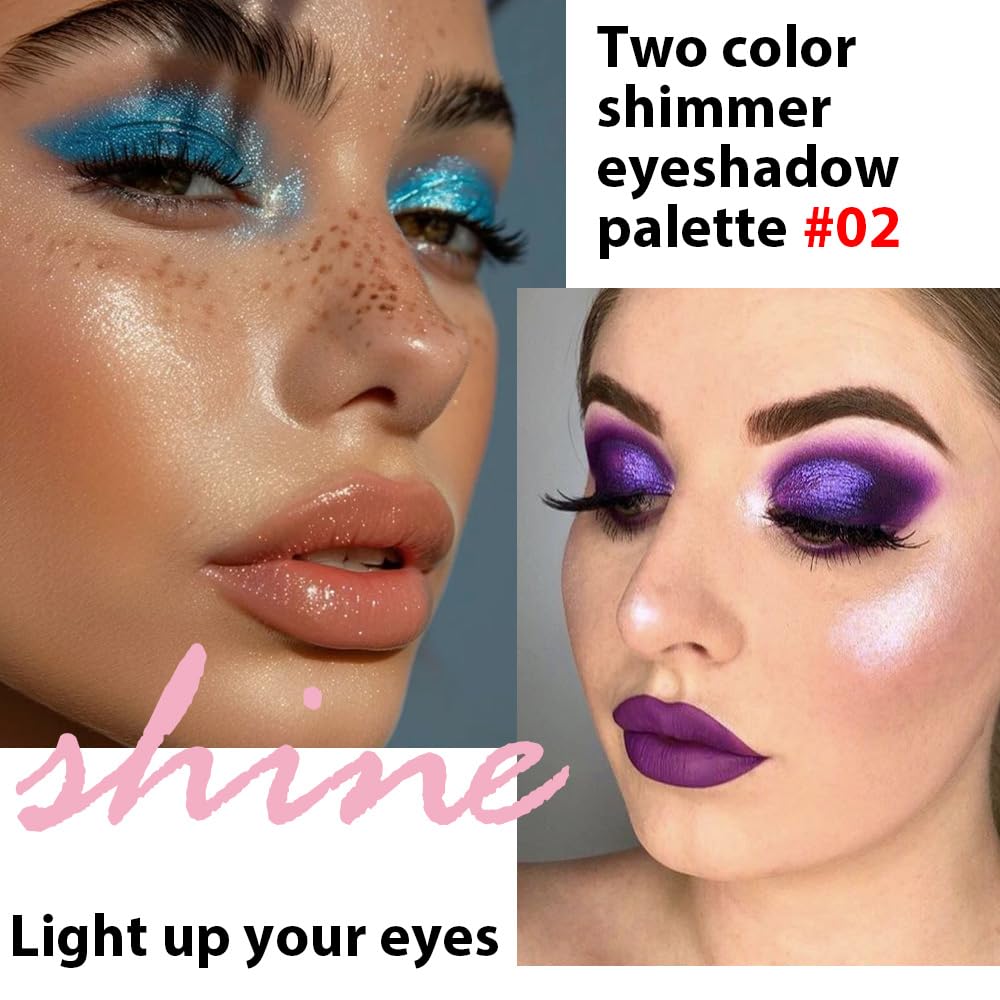 2 colors eye shadow makeup palette, Blue & Purple Eyeshadows Halloween Birthday Party Wear, high pigment eye, matte & shimmer metal eye shadow powder, Blendable, Ultra-Pigmented, Easy to Apply(02)-BrightBean Baby