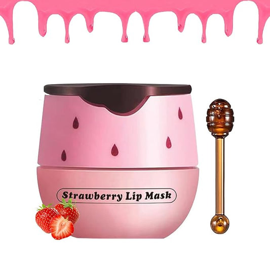 1 PCS Bee Lip Balm Honey Pot, Exfoliating Strawberry Bee Lip Balm Sleeping Lip Mask Overnight with Sticks, Honey Pot Lip Balm Prevention Dry Hydrating and Crack Lip Scrubs-BrightBean Baby