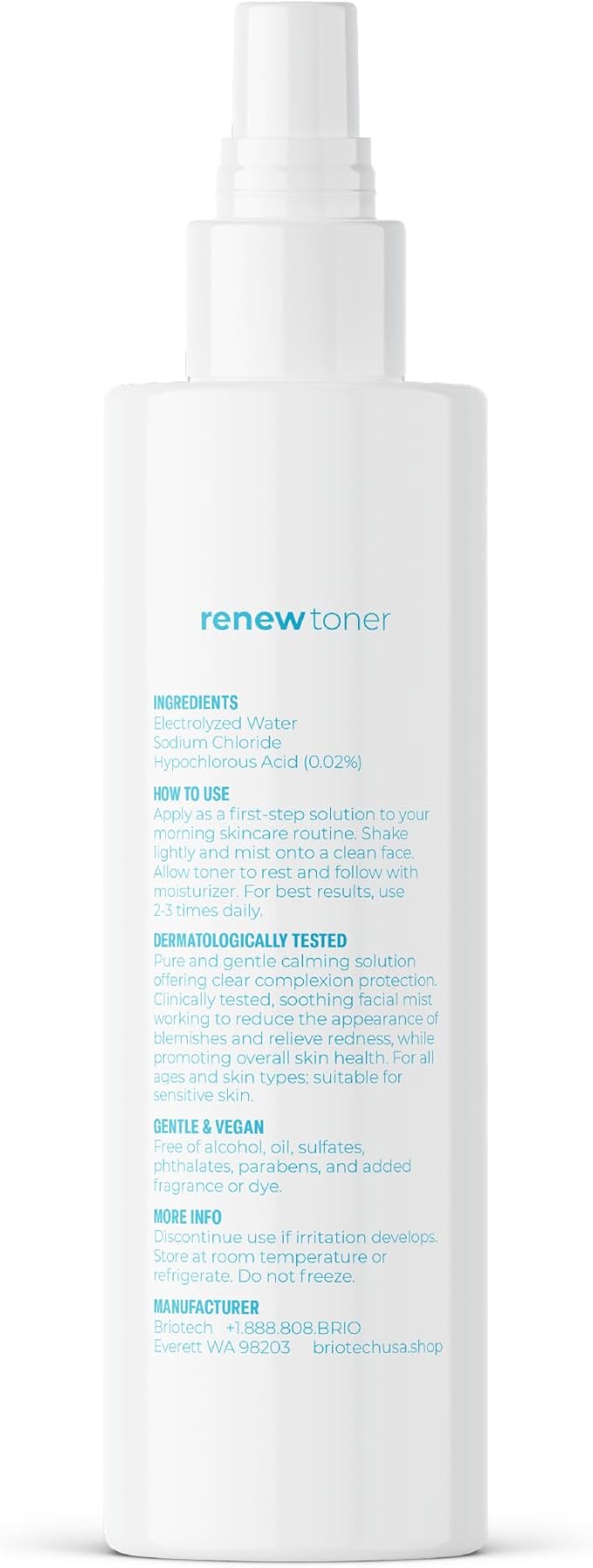 BRIOTECH Skin Renew Toner, Hypochlorous Acid Spray Topical Skin Spray for Face and Skin, Minimize Appearance of Blemishes, Soothing Mist for Redness & Bumps, 4 fl oz ea, 4 ct-BrightBean Baby