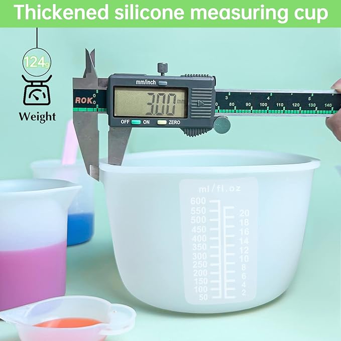 Silicone Measuring Cups Kit for Resin, Epoxy Supplies Set with 600ml, 250ml & 100ml Silicone Cups, Reusable Resin Supplies Cups with Silicone Mat, Stir Sticks, Mixing Cups for Molds Arts, Crafts