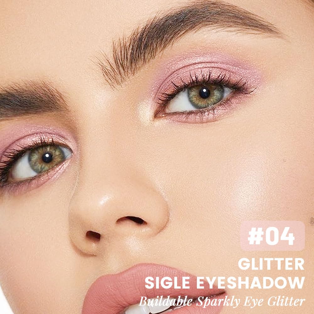 Pink Shimmer Glitter Sparkling Monochrome Eyeshadow Palette,Metallic Single Eye Shadow Palette for Older Women,Long Lasting Naturing-Looking Eye Makeup-BrightBean Baby
