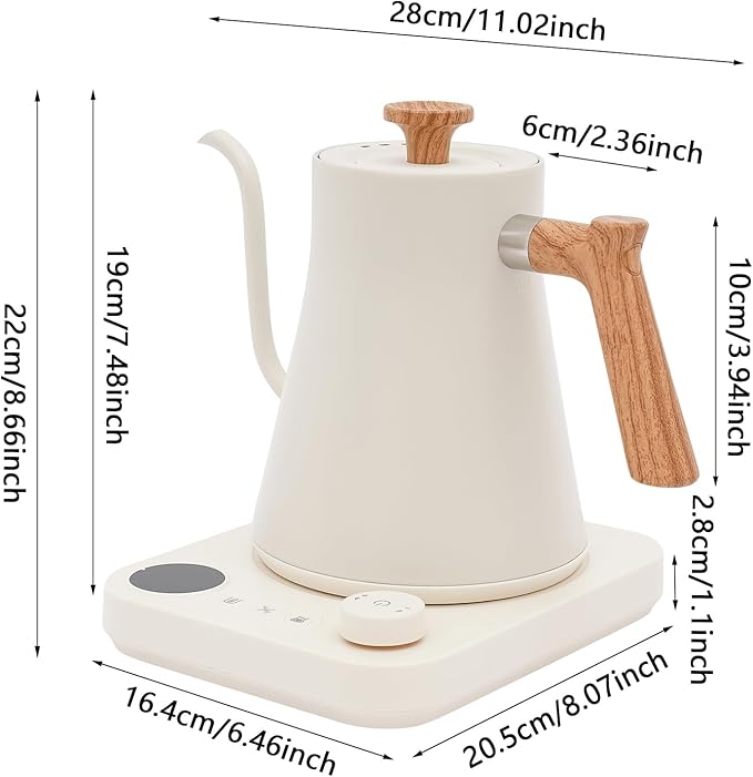 Gooseneck Electric Kettle, 1500W/0.9L Kettle Electric ±1℉ Temperature Control Pour Over Kettle for Coffee, Brew Tea, Boil Hot Water, Stainless Steel Interior Quick Heating, Overheat Protection