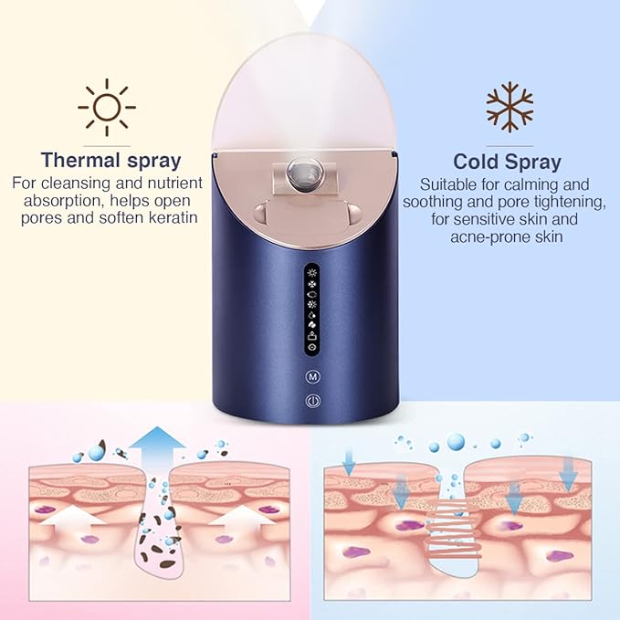 Facial Steamer DENFANY Nano Steamer Ionic Hot & Cool Mist Home SPA | 8 Steam Modes | Aromatherapy Basket | Digital LCD Screen | Extraction Set-BrightBean Baby