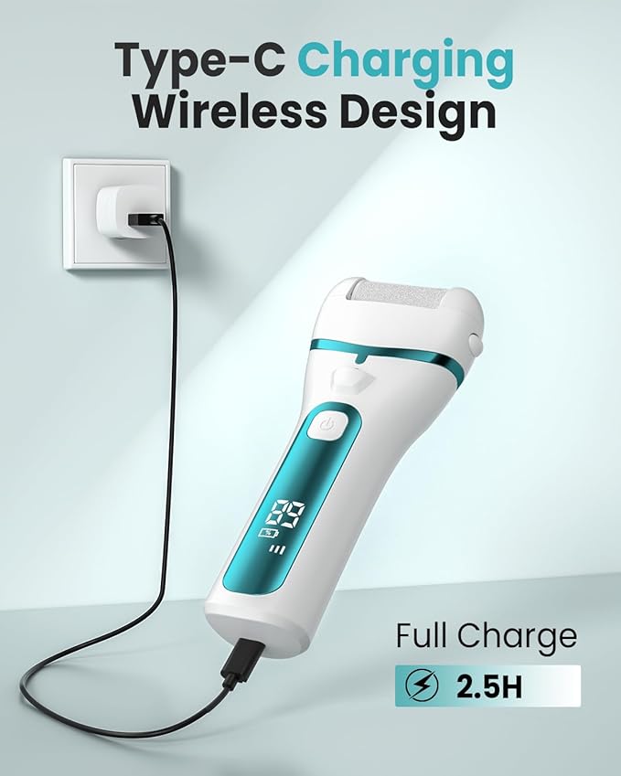 PUBOO Foot Callus Remover Electric 10000 RPM 3-Speed IPX7 Rechargeable Pedicure Kit for Hard Skin Women & Men. Portable Multi-Roller File Grinder Sander Scrubber with LED Display for Wet & Dry Feet-BrightBean Baby