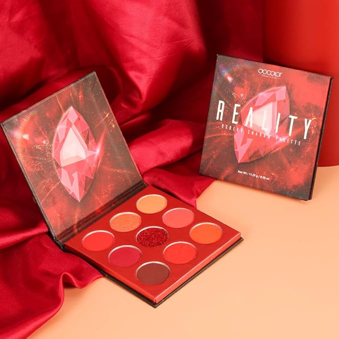 docolor Eyeshadow Palette 9Colors Red Eyeshadow Gemstone Shadow Palettes Highly Pigmented Mattes Shimmers Smokey Glitter Cream Colorful Powder Blendable Long Lasting Waterproof Makeup Palette-BrightBean Baby