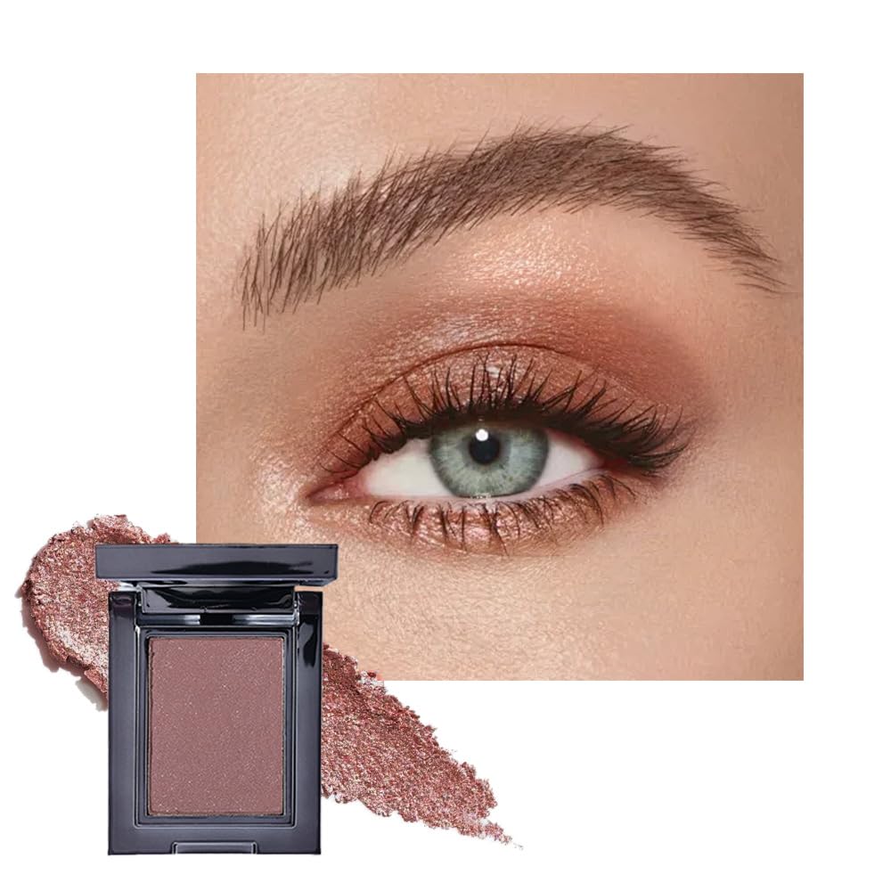 Red Brown Shimmer Single Eye Shadow Palette Makeup with Mirror,Neutral Powder Monochrome Eyeshadow for Older Women,Waterproof Long Lasting Naturing-Looking sombras para ojos-BrightBean Baby