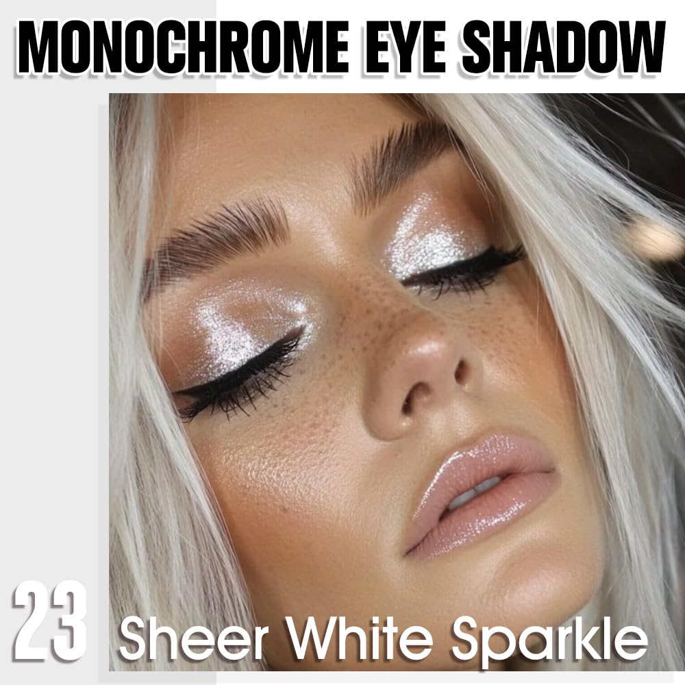 Sheer White Sparkle Eyeshadow Palette for Women, Single Monochrome Eye Shadow Makeup, Shiny Pressed Powder, Blendable Natural sombras para ojos, Holographic,Vegan,Travel -23-BrightBean Baby