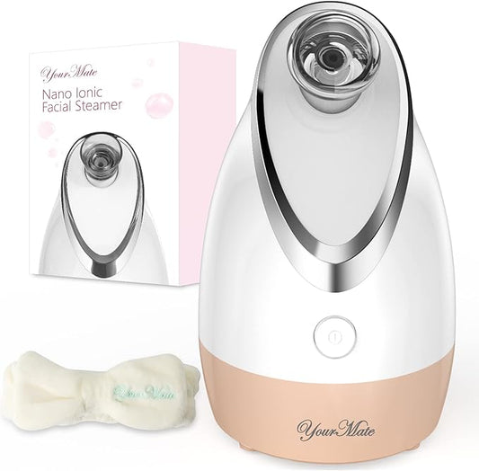 YourMate Facial Steamer Nano Ionic Face Steamer, Adjustable Nozzle with Aromatherapy Warm Mist for Sinuses Moisturizing Unclogs Pores, Facial Vaporizador-BrightBean Baby