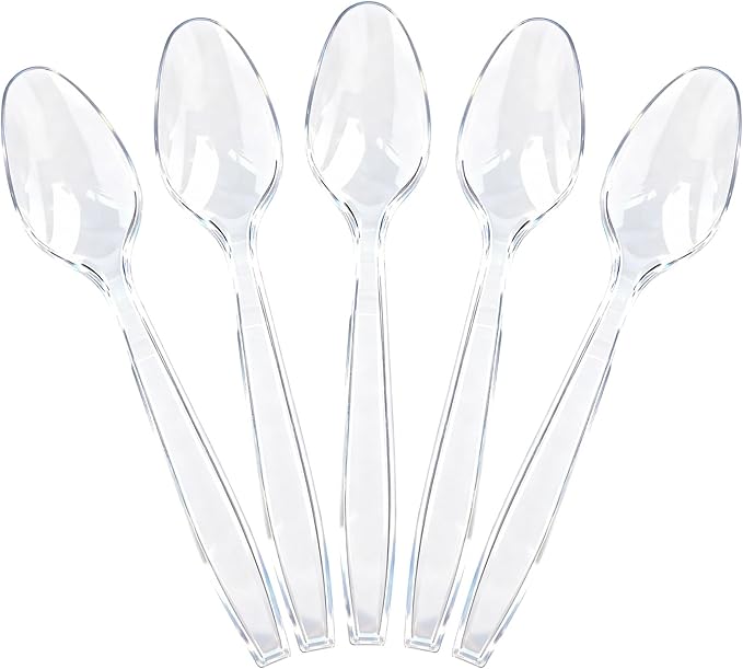 400 Count Heavy Duty Clear Plastic Spoons, Solid and Durable Disposable Spoons, BPA-Free and Heat Resistant, Premium Disposable Spoon for Party and Daily Use