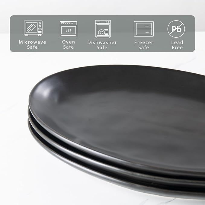 Porcelain Serving Platters, 12 Inch Large Serving Trays, Oval Serving Plates for Dessert Appetizers Meat/Entertaining/Party, Set of 3, Matte Black
