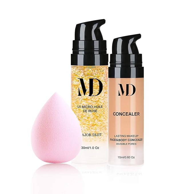 Liquid Primer Set Matte Liquid Full Coverage Oil Control Breathable Invisible Cover Concealer Primer with Face Primer, Makeup Sponge-BrightBean Baby