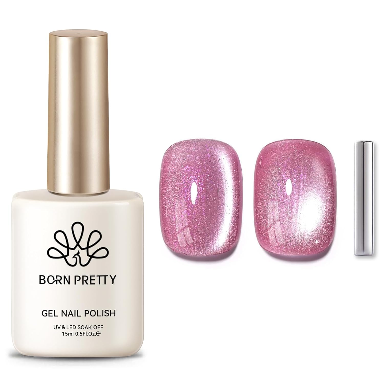 BORN PRETTY Cat Magnetic Eye Gel Nail Polish, Pink Glitter Cat Magnetic Gel Nail Polish, Midnight Rose Magnetic Nail Polish for Nail Art Manicure Salon DIY at Home 15ML-BrightBean Baby