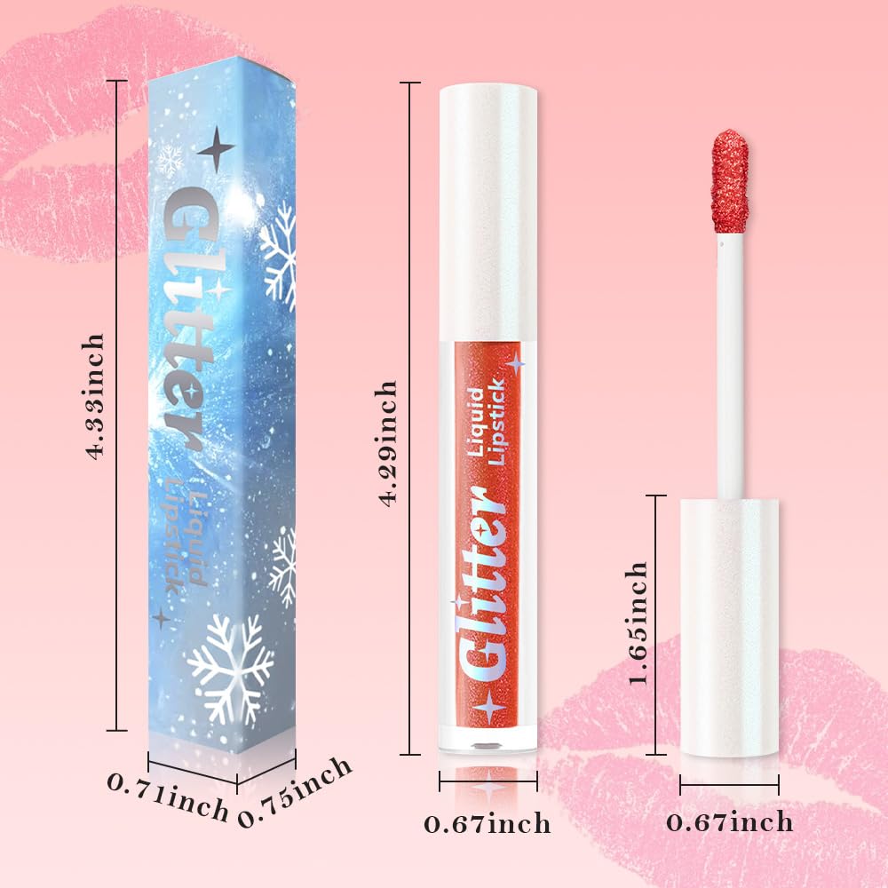 Red Metallic Lipstick for Women,Lightweight Glitter Sparkling Liquid Lipsticks,Shimmer Lip Gloss Stain Long Lasting Waterproof Smudge Proof Non-Drying 24 Hour Full Coverage Lip Makeup,Vegan-BrightBean Baby