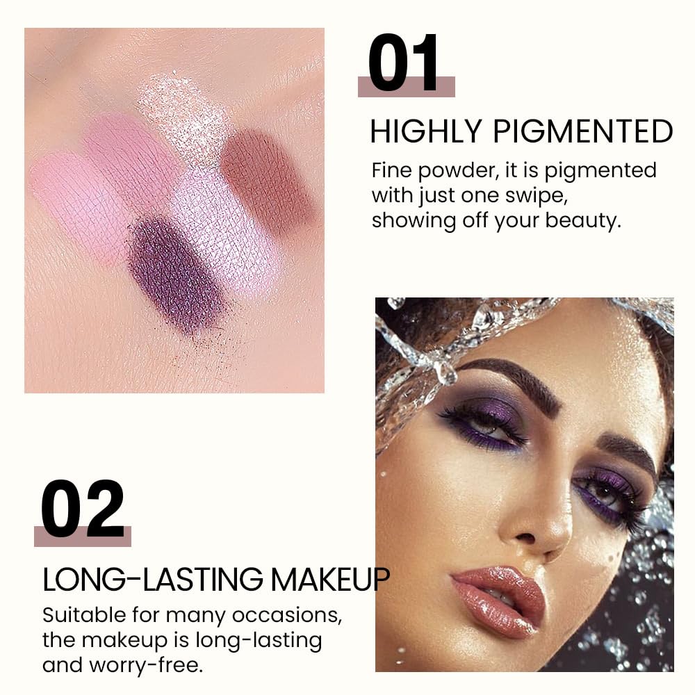 6-Color Pink Champange Purple Matte & Shimmer Eyeshadow Palette with Mirror – Highly Pigmented, Long-Lasting Eye Makeup for Artists & Creative Looks (03#)-BrightBean Baby
