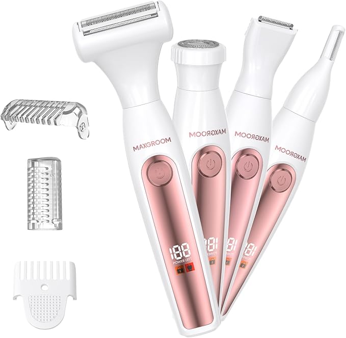 Bikini Trimmer for Women, All-in-ONE Waterproof Lady's Electric Razor Shaver and Facial Hair Removal, Rechargeable Body Hair Trimmer Grooming Sets for Leg, Armpit, Face, Eyebrow (White)-BrightBean Baby