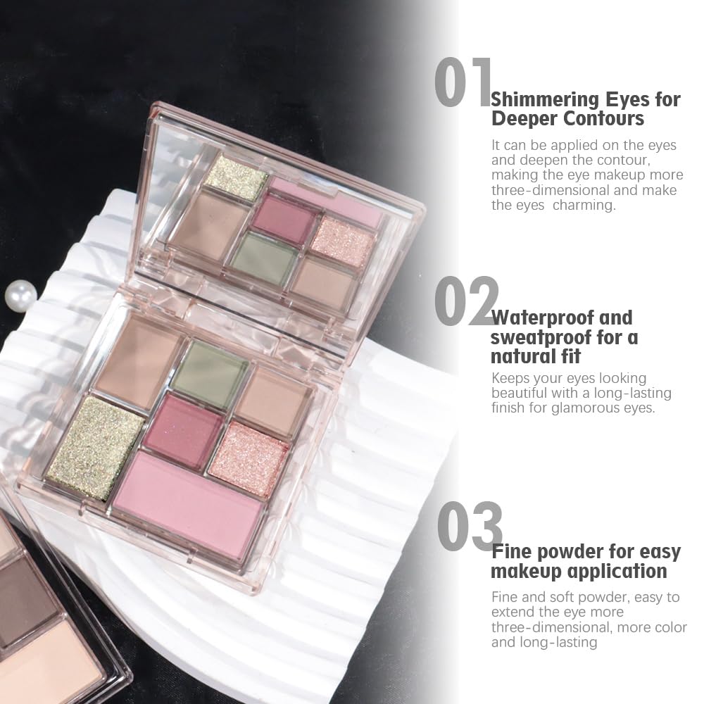 Nude Pink 7Colors Eyeshadow Makeup Palette with Mirror,Green Natural Neutral Eye Shadow Palettes for Older Women,Long Lasting Naturing-Looking,Lightweight,Waterproof,Eye Makeup Kit Travel Size,Vegan-BrightBean Baby