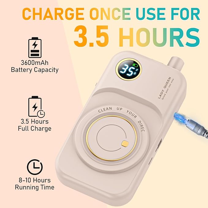 Portable Nail Drill Electric File: 35000RPM Professional Rechargeable Nail E File Machine,for Acrylic Nails Gel Polishing Removing, Cordless Efile with Bits Kit for Manicure Salon Home (Pink)-BrightBean Baby