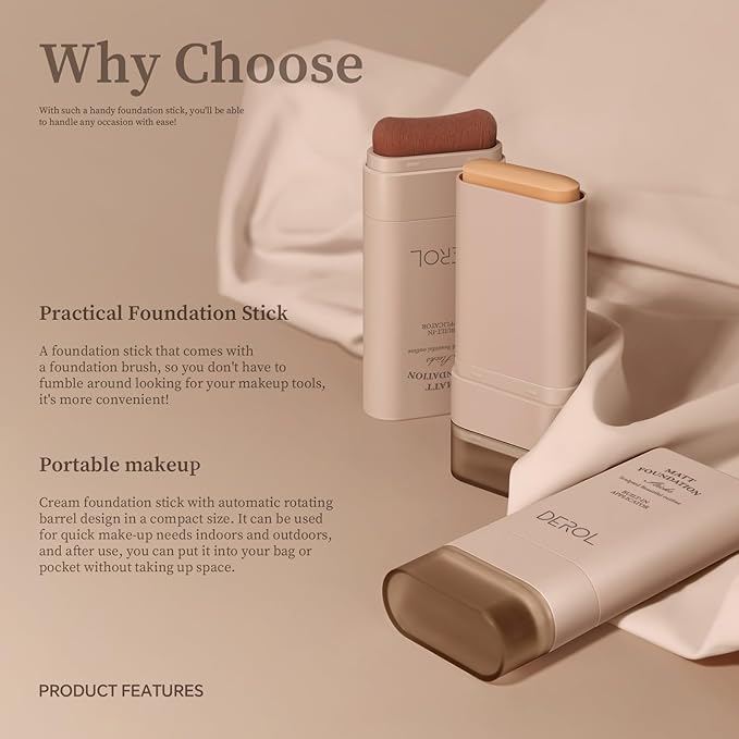 Multi-Use Foundation Stick Makeup with Brush,High Coverage Blendable Lightweight Contour Stick,Waterproof Flawless Natural Finish Creamy Foundation Makeup,Longwear Face Makeup Stick(#1)-BrightBean Baby