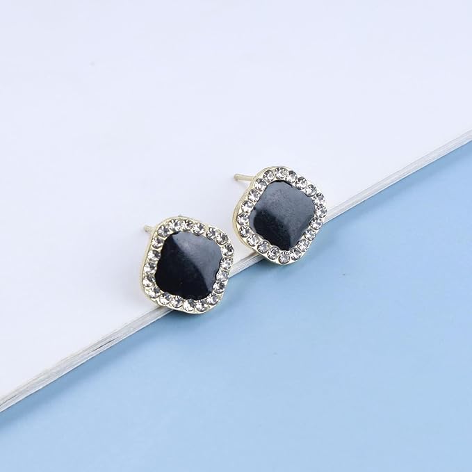 Vintage Black Square Crystal Earrings Black Cz Stud Earrings Rhinestone Diamond Earrings Geometric Onyx Earrings Jewelry for Women and Girls-BrightBean Baby
