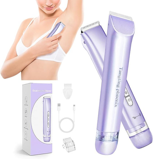 2-in-1 Electric Shaver & Bikini Trimmer for Women-Painless Electric Razor for Face,Body & Intimate Areas,Cordless Wet/Dry Shaver with Dual Blades,Waterproof for Shower&Travel(Purple)-BrightBean Baby