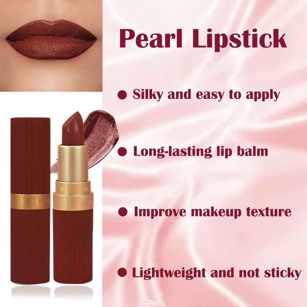 Brown Metallic Lipstick for Women,Lightweight Shimmer Frosted Lipstick,Glitter Lip Gloss Stain Long Lasting Waterproof Smudge Proof 24 Hour Full Coverage Lip Makeup,Vegan-BrightBean Baby