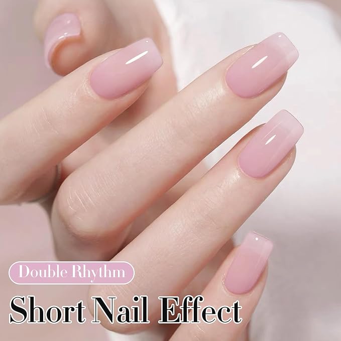 Double Rhythm Gel Polish Translucent Sheer Neutral Natural Light Milky Same Color Same Bottle 15ML Jelly Polish Art DIY at Home (Light Pink-A1381)-BrightBean Baby