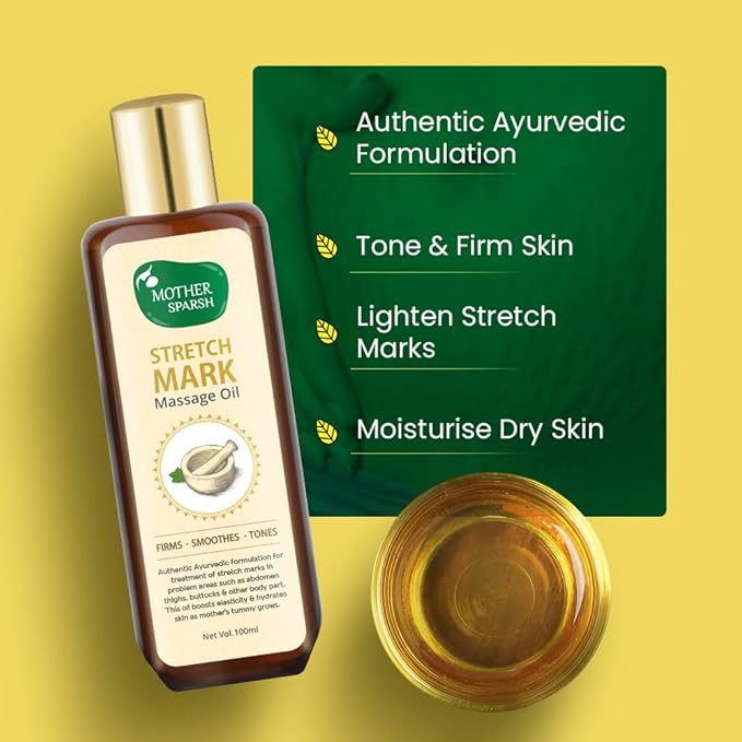 Stretch Mark Massage Oil, 14 Herbal Oils - Kachur, Jiwanti, Peepal and Nariyala, 100ml-BrightBean Baby