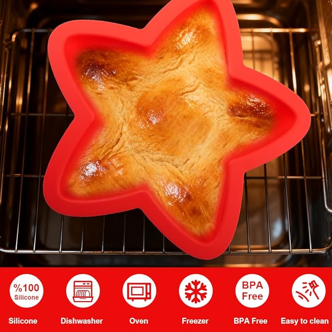2 Pcs Star Shaped Cake Pans, 8 Inch Silicone Cake Molds, Silicone Baking Mold, Flexible Nonstick Baking Pans for Cakes, Cheese Cakes and Chocolate Cake, Red