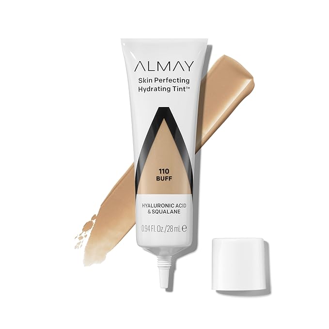 Almay Hydrating Liquid Foundation Tint, Lightweight with Light Coverage, Naturally Dewy Finish, Hypoallergenic, Dermatologist TestedFragrance Free, 110 Buff, 0.94 fl oz.-BrightBean Baby