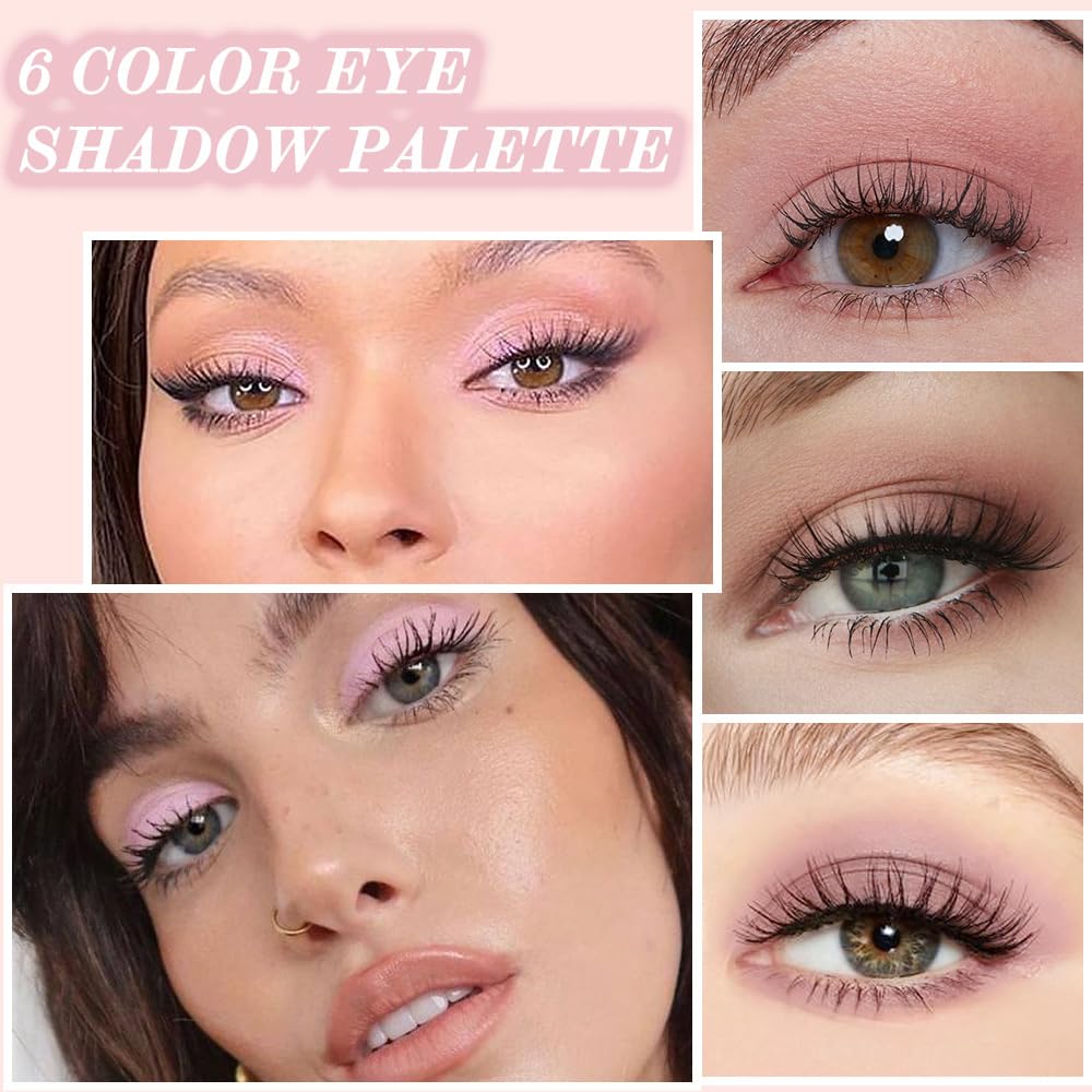 6Colors Glitter Matte Eyeshadow Palette, Natural Nude Brown Purple Coffee Shimmer Sparkly Eye Shadow Makeup, Warm Pastel Eyeshadows Palette, Long Lasting, Natural-Looking Women Girls Eye Shadow 01-BrightBean Baby