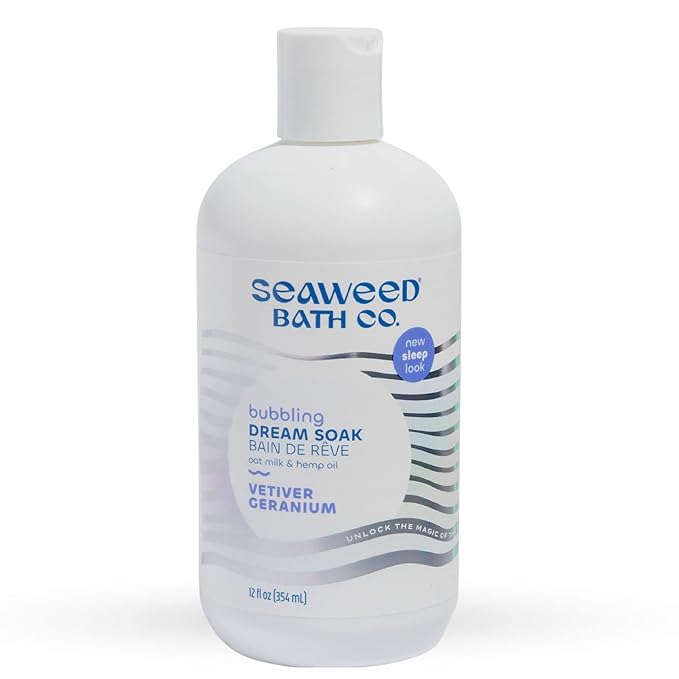 Seaweed Bath Co. Bubbling Dream Soak, Vetiver Geranium Scent, 12 Ounce, Sustainably Harvested Seaweed, Oat Milk, Hemp Oil-BrightBean Baby