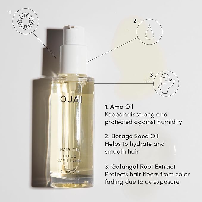 OUAI Hair Oil - Hair Heat Protectant Oil for Frizz Control - Adds Shine and Smooths Split Ends - Color Safe Formula - Paraben, Phthalate and Sulfate Free (1.5 fl oz)-BrightBean Baby