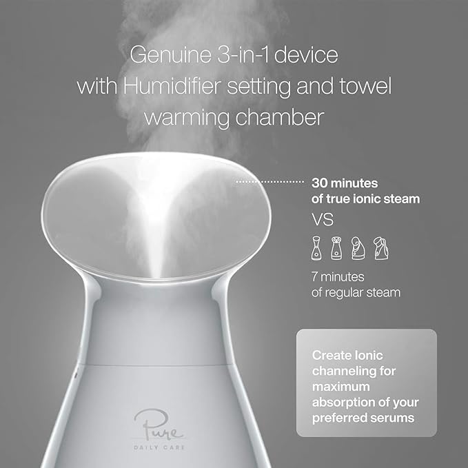 Pure Daily Care NanoSteamer Large 3-in-1 Nano Ionic Facial Steamer with Precise Temp Control - Humidifier - Unclogs Pores - Blackheads - Spa Quality - Bonus 5 Piece Stainless Steel Skin Kit (Silver)-BrightBean Baby